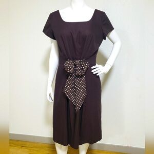 Beautiful chocolate brown Talbot silk blend dress with polka dot belt